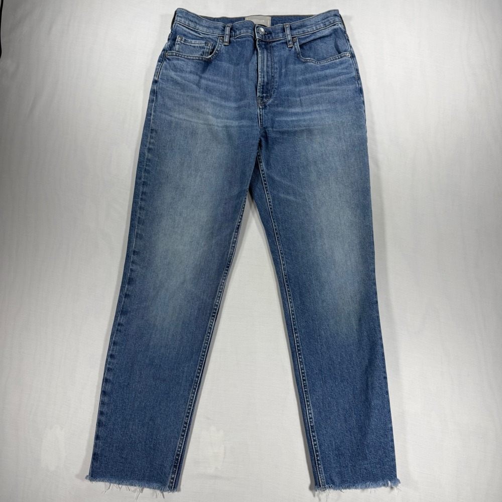 Everlane The Cheeky Jean High Rise Straight Leg Raw Hem Blue Denim 30 Regular